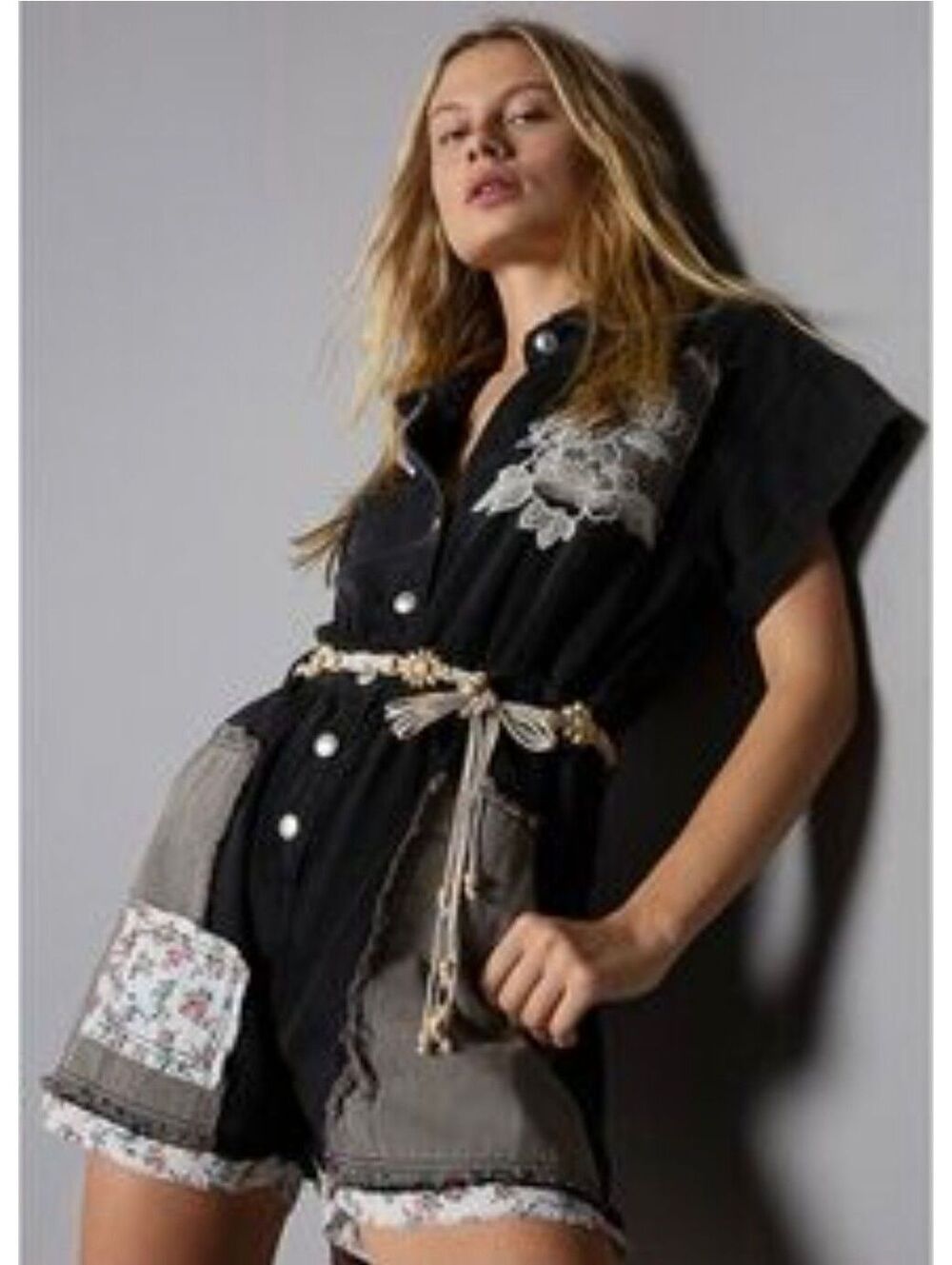 POL -Evie Embroidered Romper Sz.S 20"PTP/14"-16" Waist NWOT